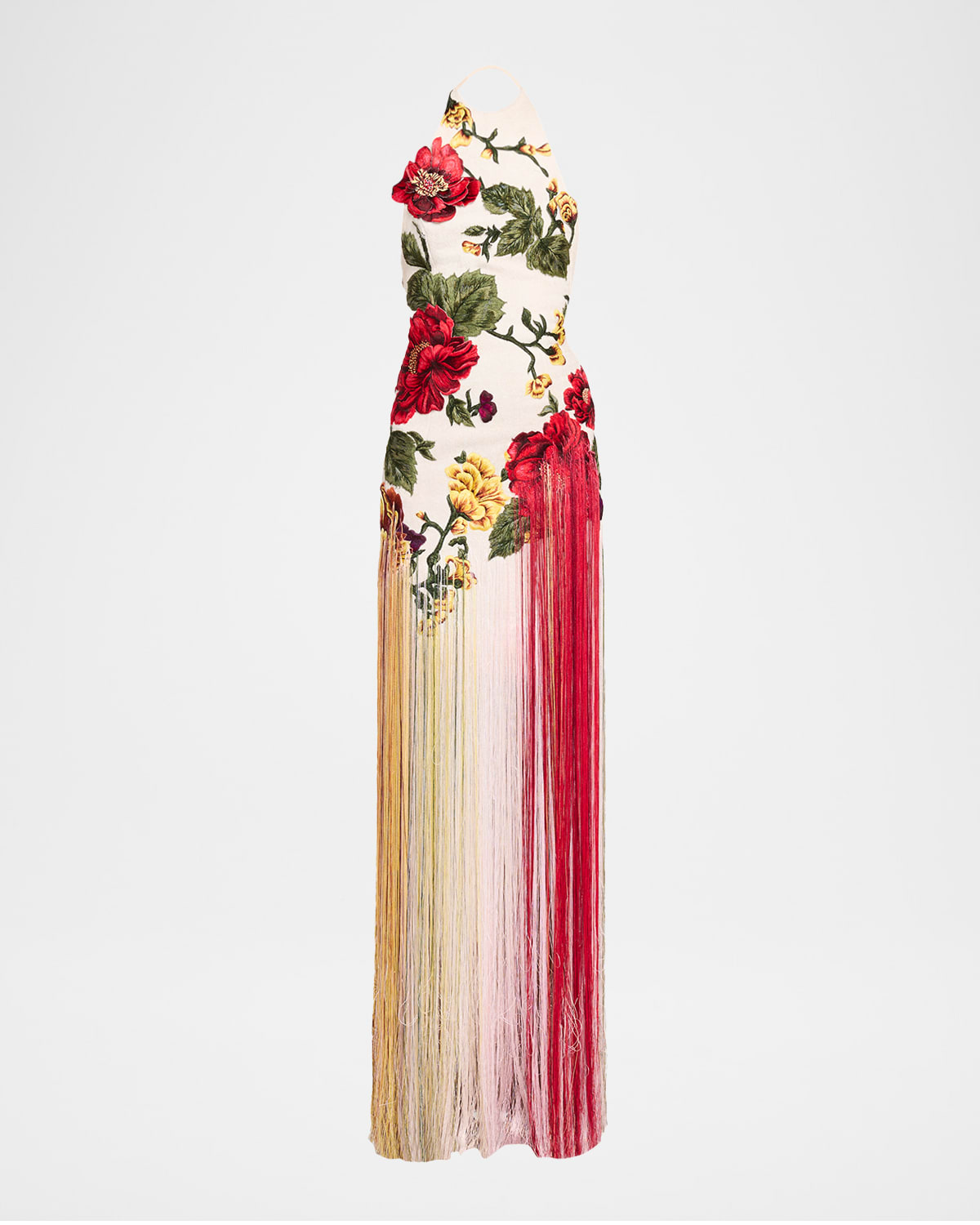 Oscar De La Renta Halter Neck Embroidered Tulle Gown In Pink