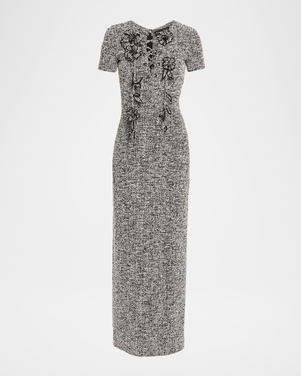 Oscar De La Renta Boucle Jersey Tweed Midi Day Dress In Gray