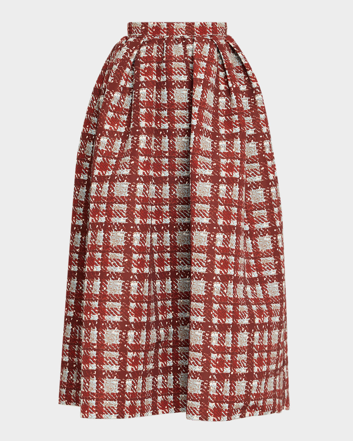 Oscar De La Renta Textured Plaid-print Pleated Midi Circle Skirt