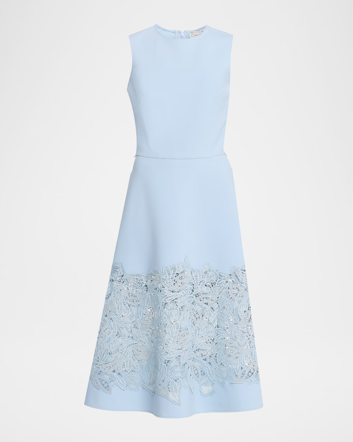 Oscar De La Renta Lace Guipure Wool Day Dress In Blue
