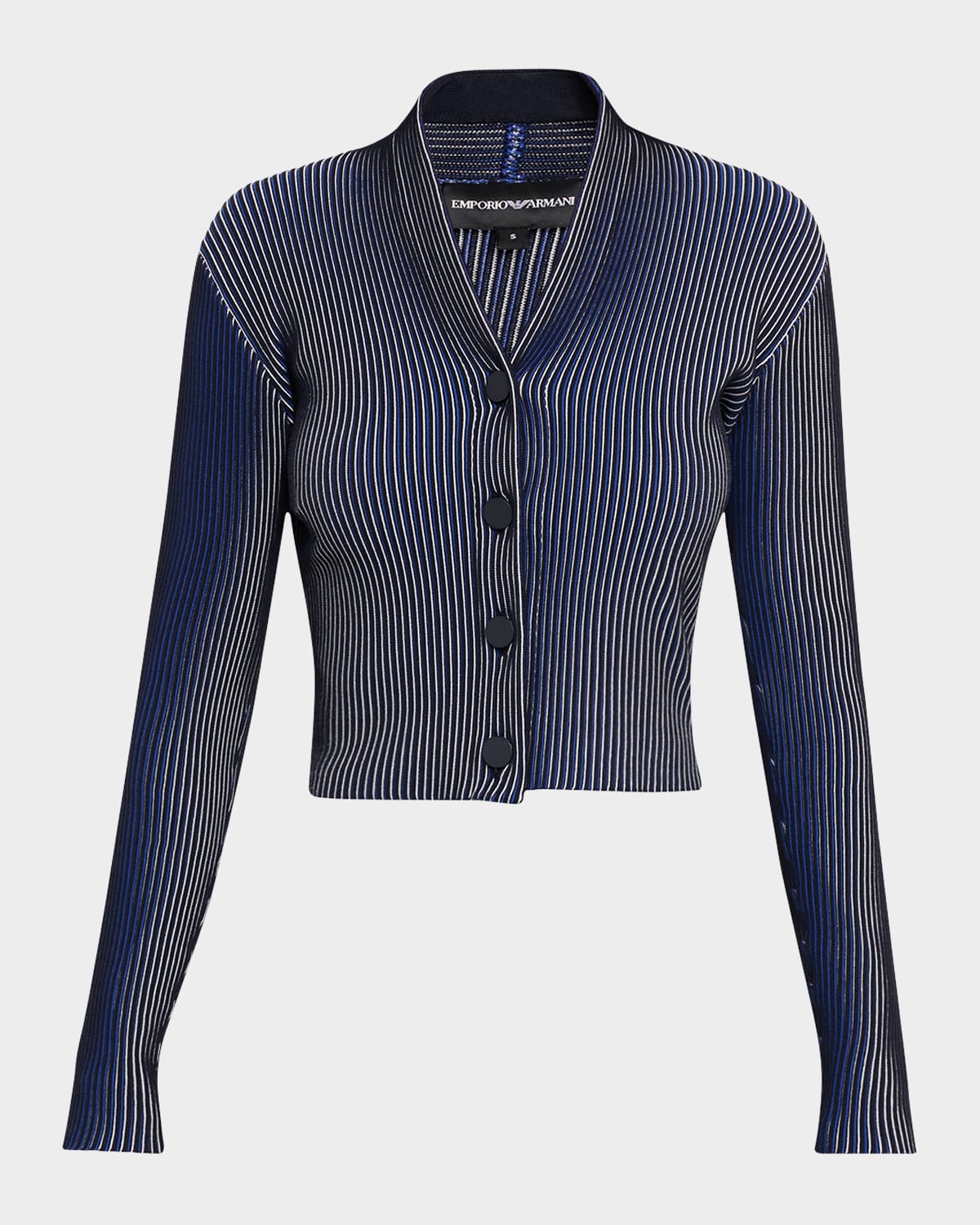 Emporio Armani Bicolor Ribbed Striped Cardigan Sweater In Blue