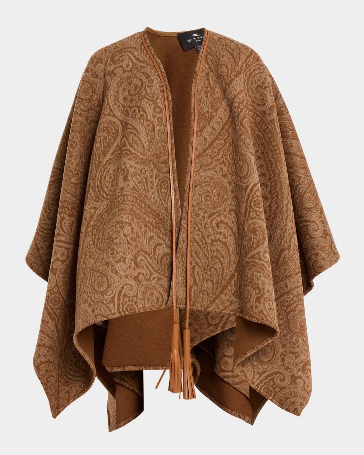 Etro Paisley Wool-cashmere Cape With Leather Tassels
