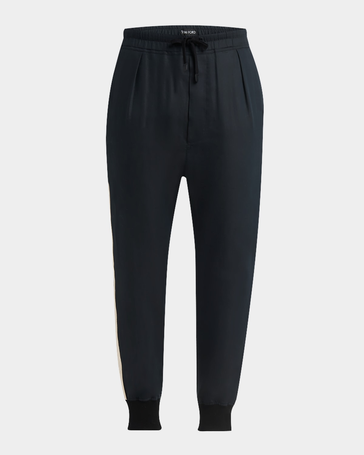 Men's Cotton and Silk Twill Side-Stripe Jogger Pants