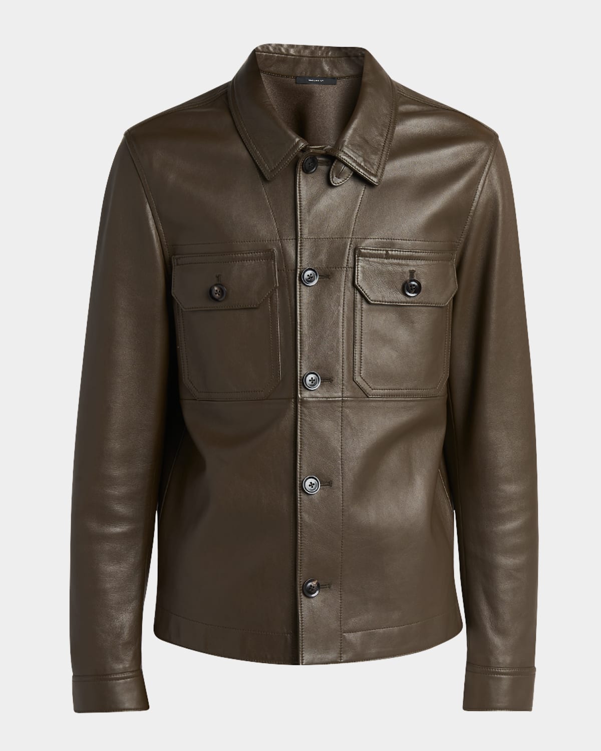 Men's Smooth Leather Double Pocket Overshirt