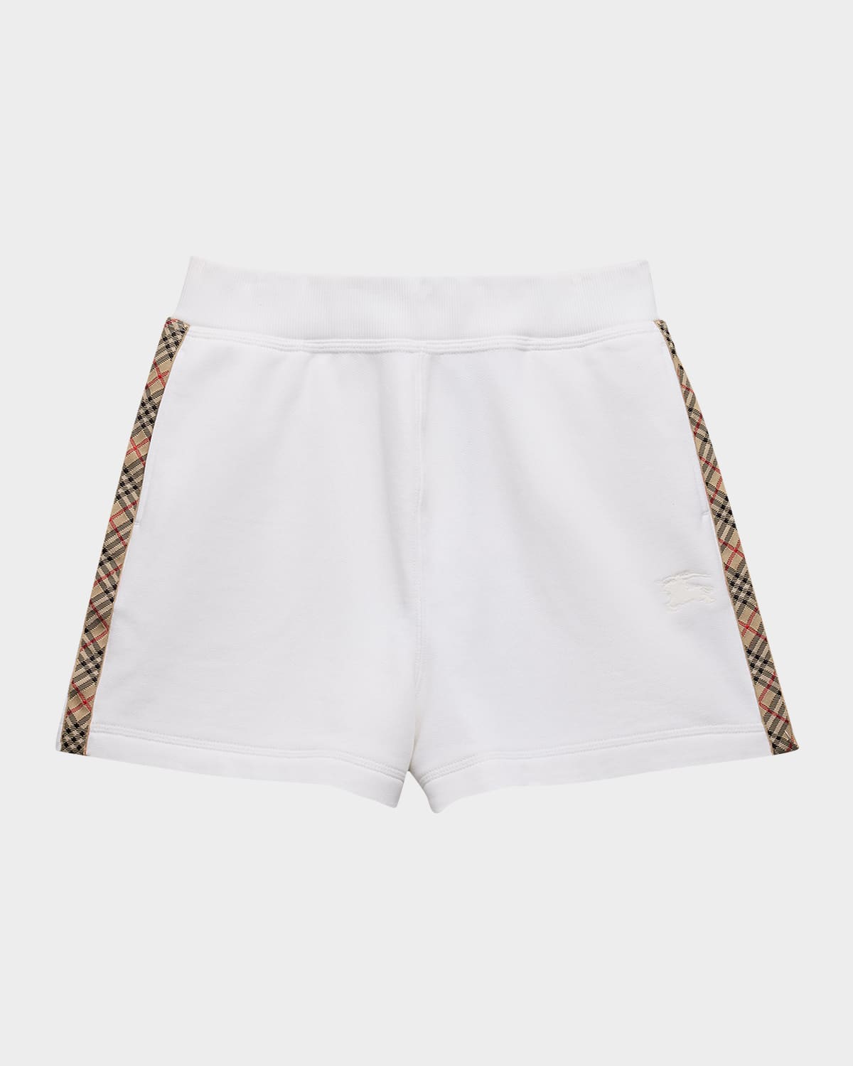 Burberry Girl's Caterina Check Tape Cotton Shorts In White