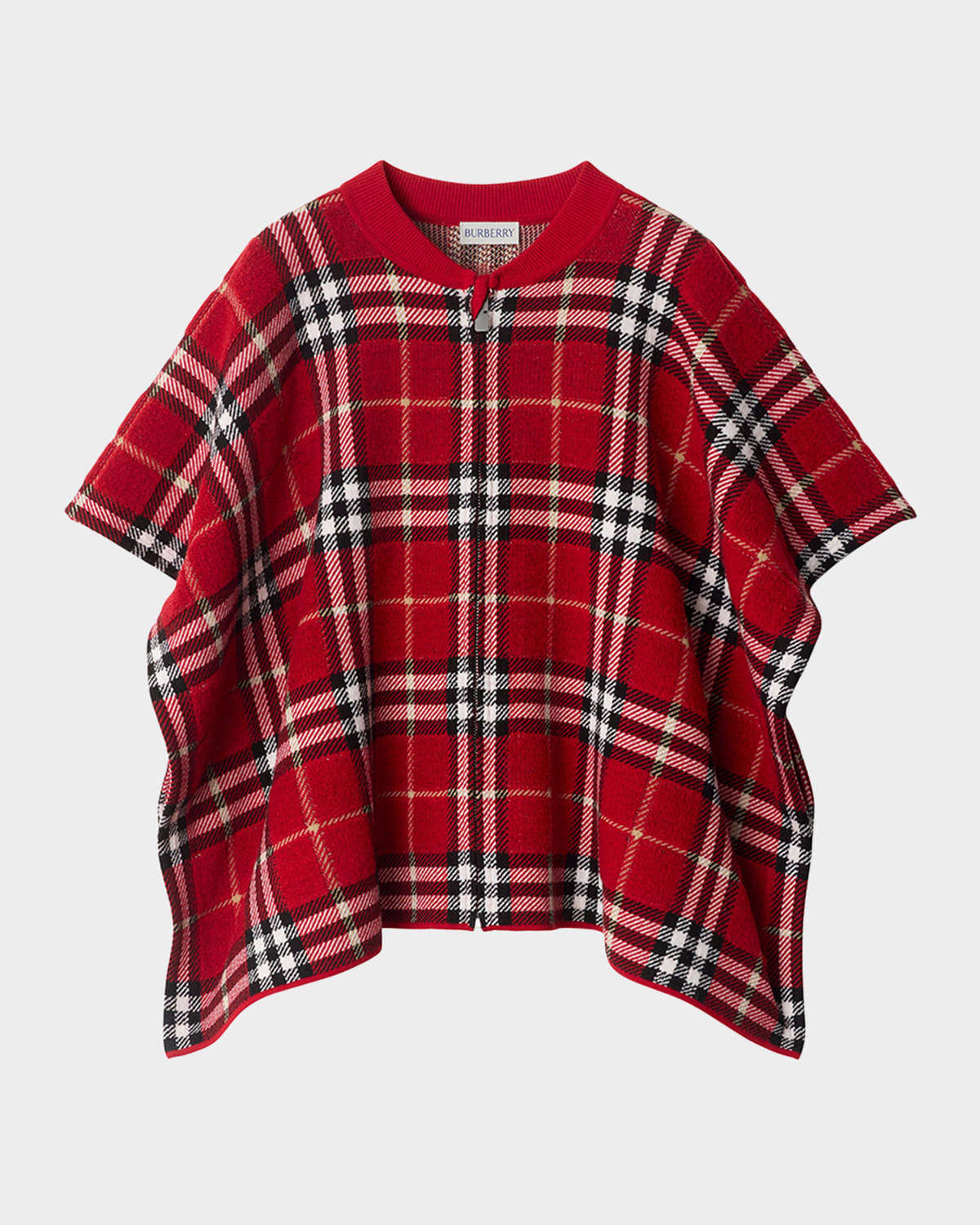 Burberry Childrens Check Wool Cape In Red