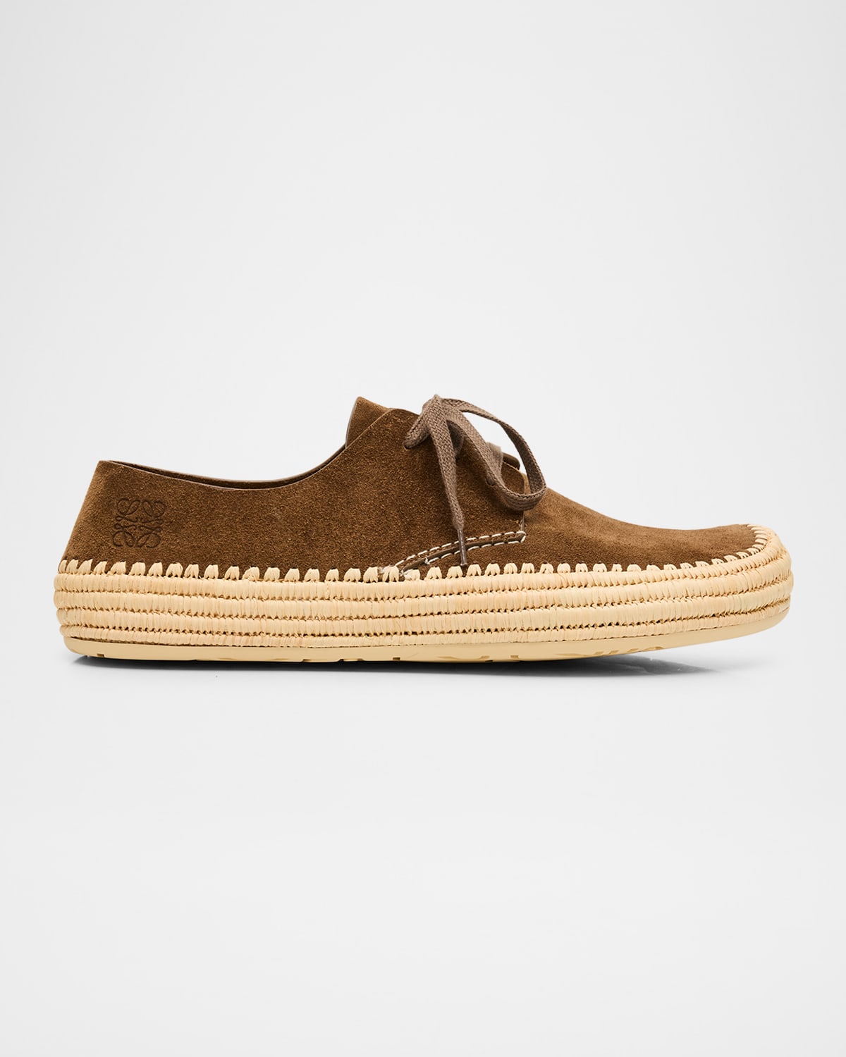 Loewe Rio Lace Up Espadrilles In Suede And Raffia In Brown
