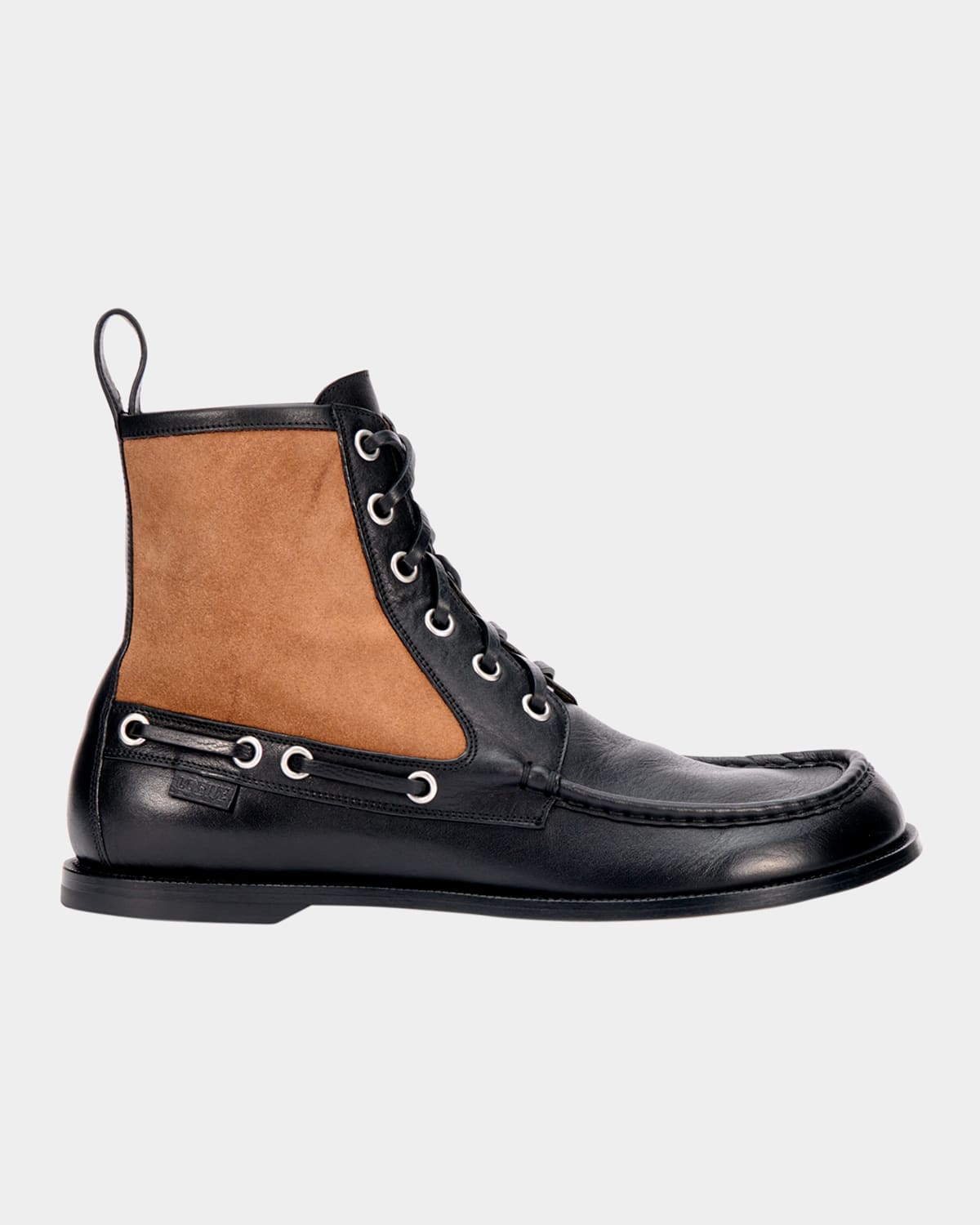Loewe Rounded Toe Calfskin Bootie With Suede Inserts In Brown