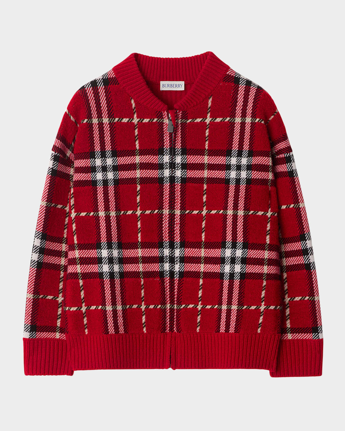 Burberry Kid's Duncan Check Cardigan Sweater In Red