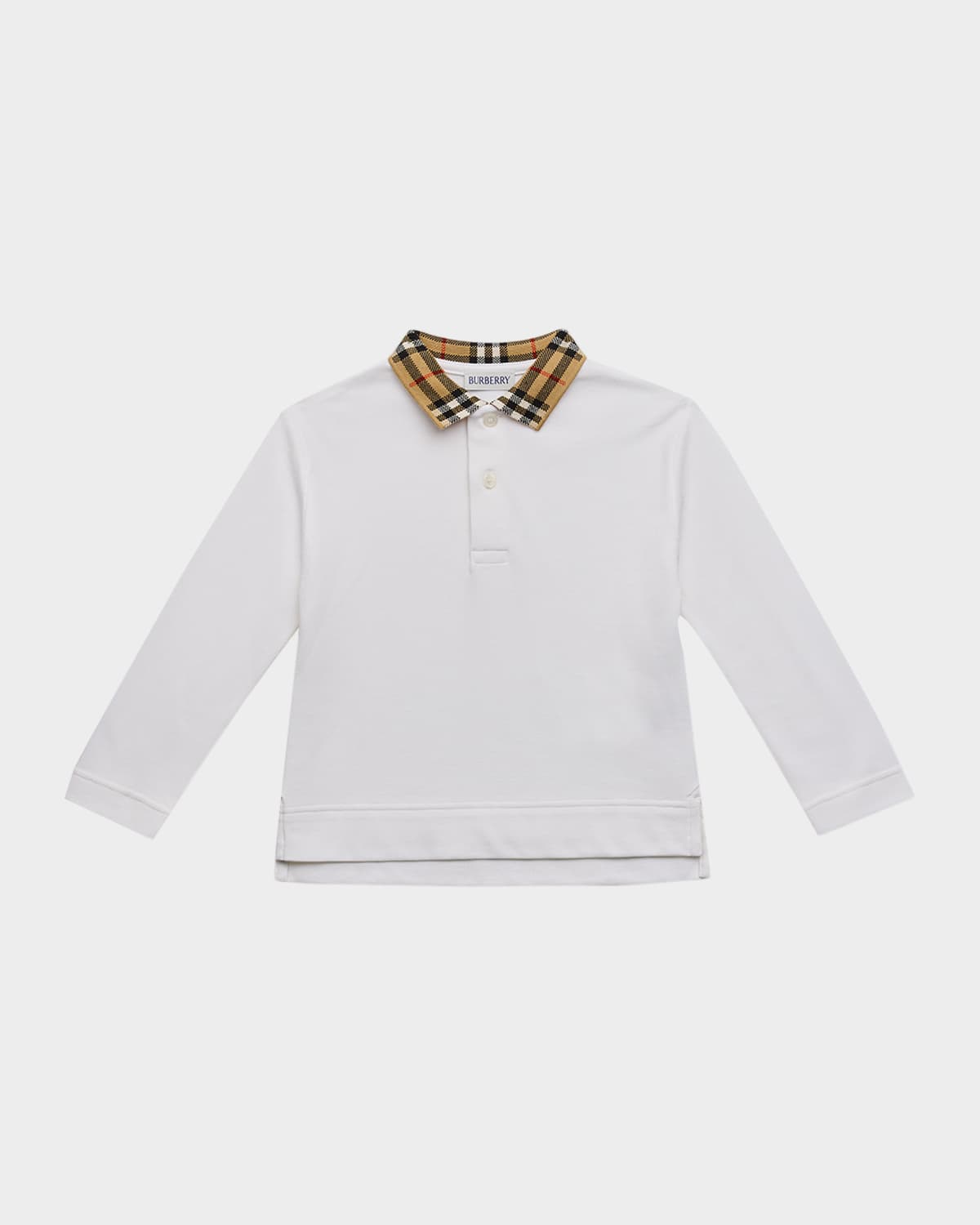 Burberry Boy's Johane Check-collar Polo Shirt In White
