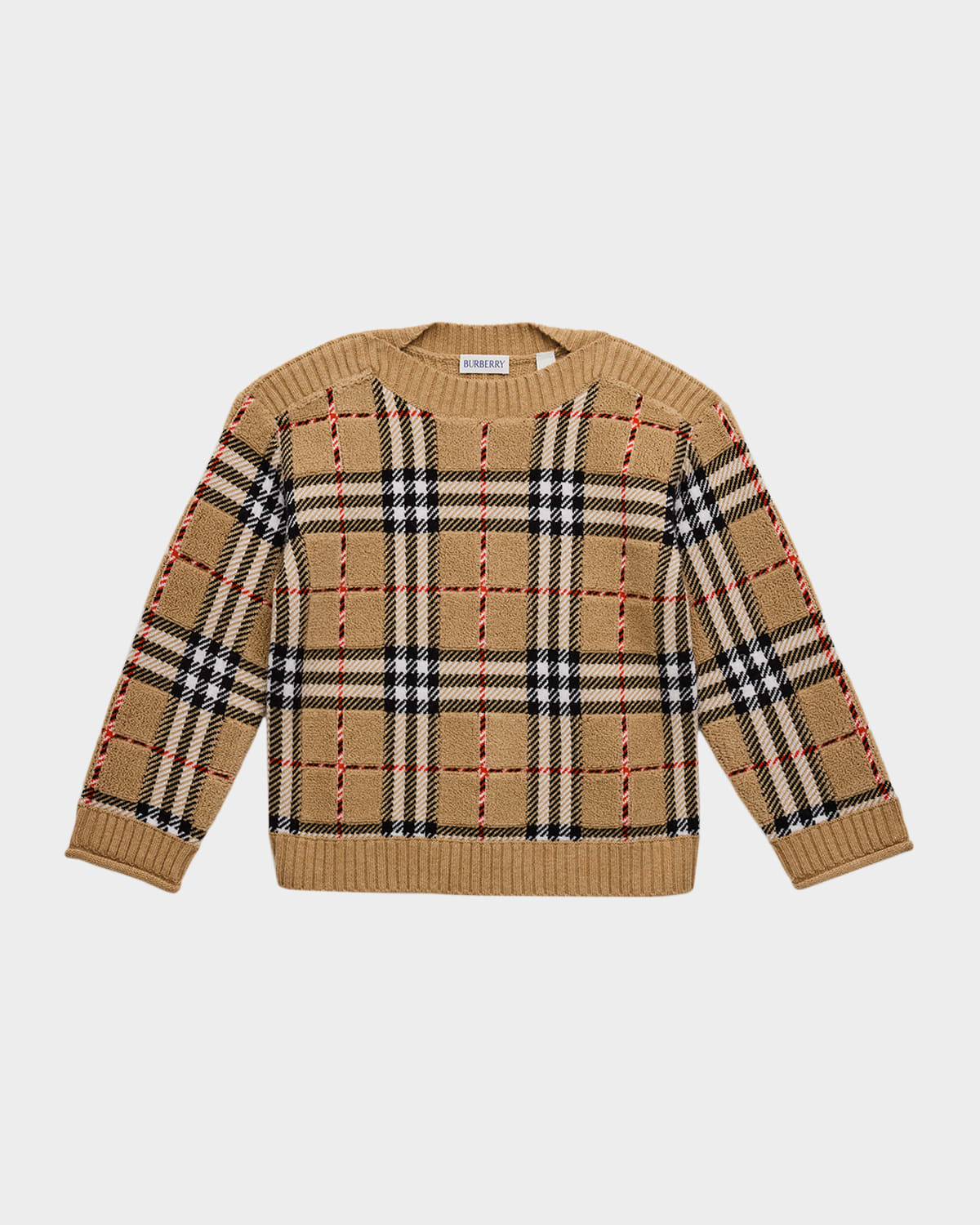 Burberry Boy's Patrick Check Crewneck Sweater In Brown