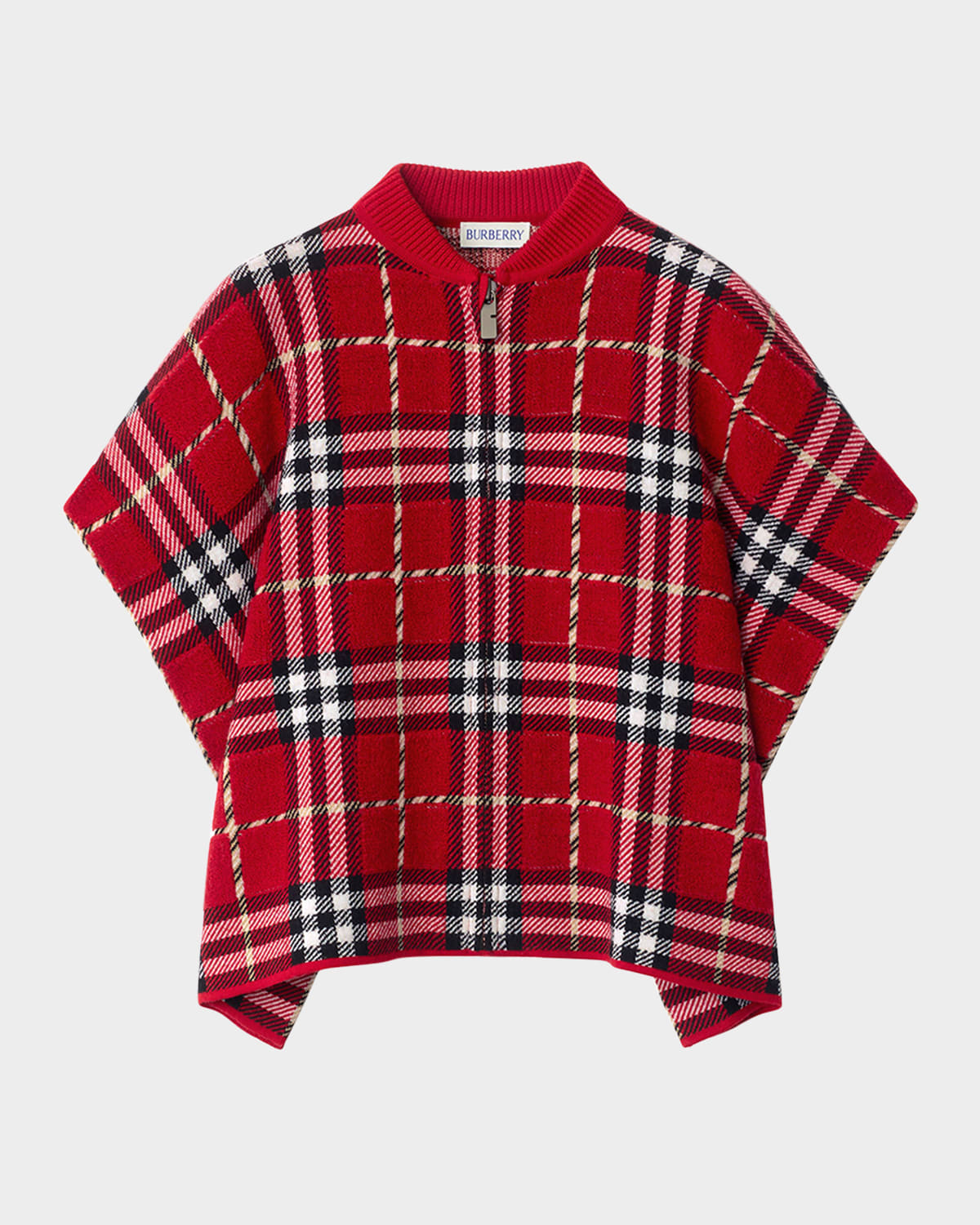 Burberry Girl's Grela Check Wool-blend Capelet In Red