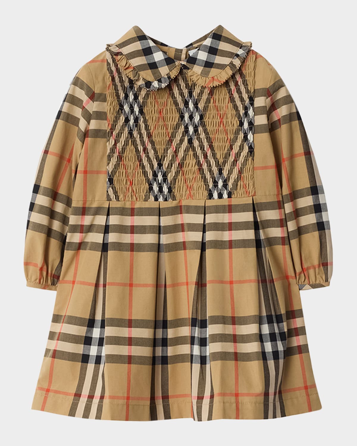 Burberry Girl's Ida Smocked Cotton Check Dress In Brown