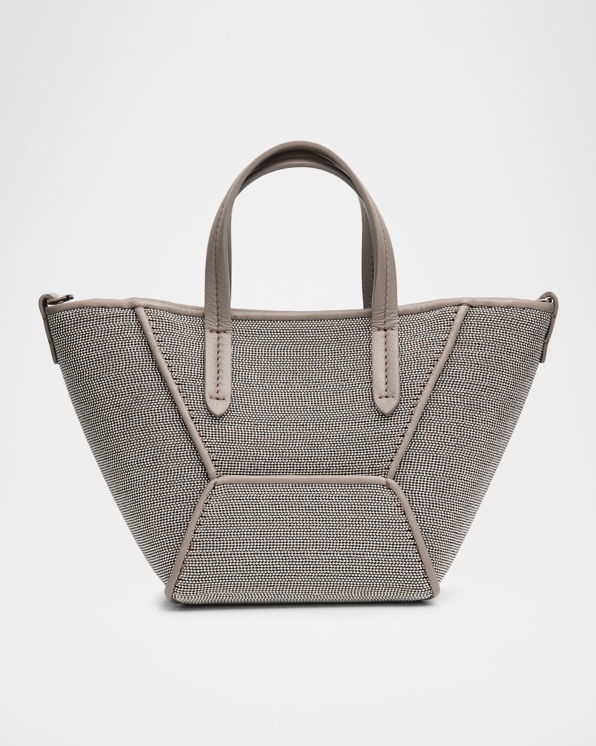 Brunello Cucinelli Duo All Over Monili Leather Mini Tote Bag In Gray