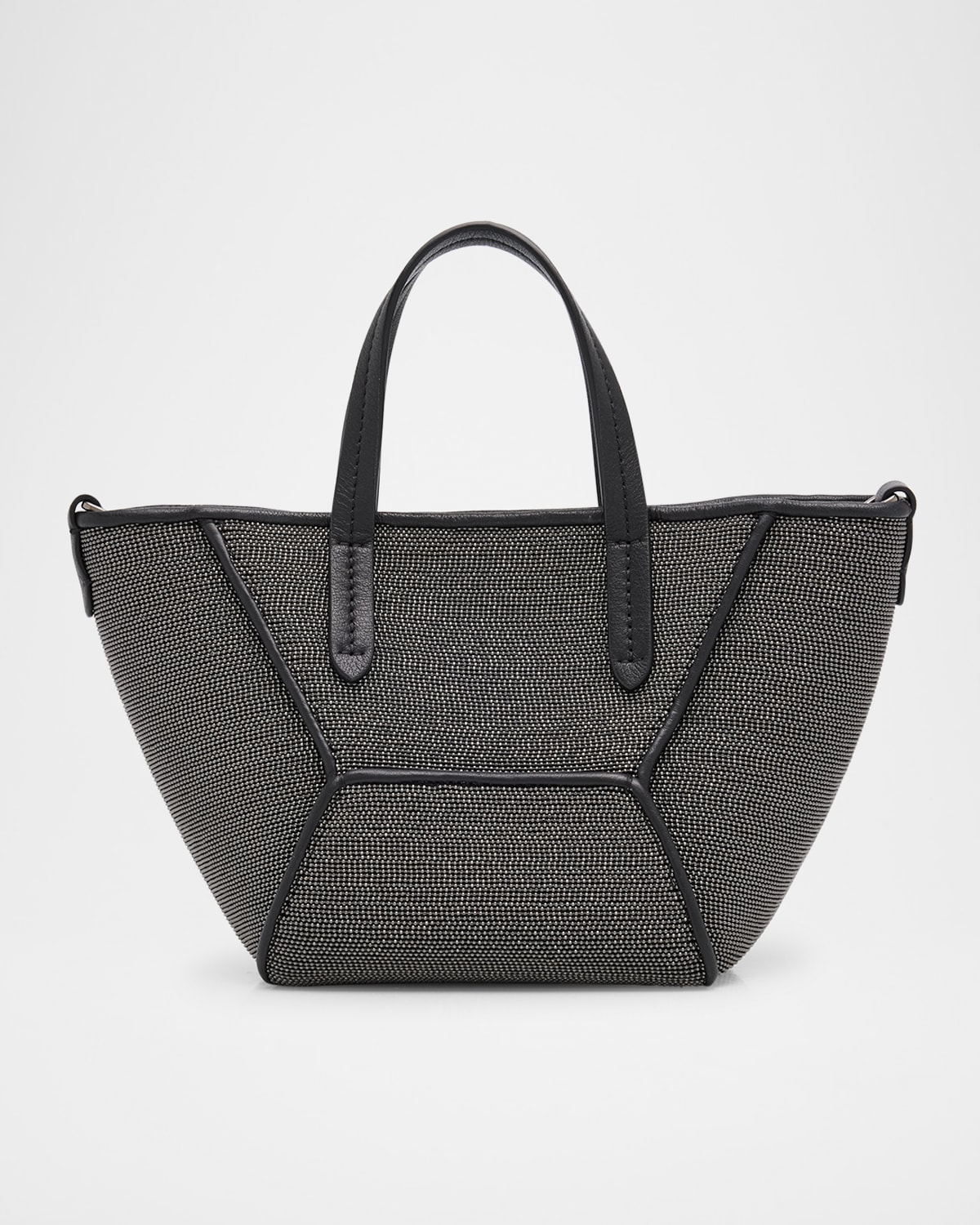 Brunello Cucinelli Duo All Over Monili Leather Mini Tote Bag In Black
