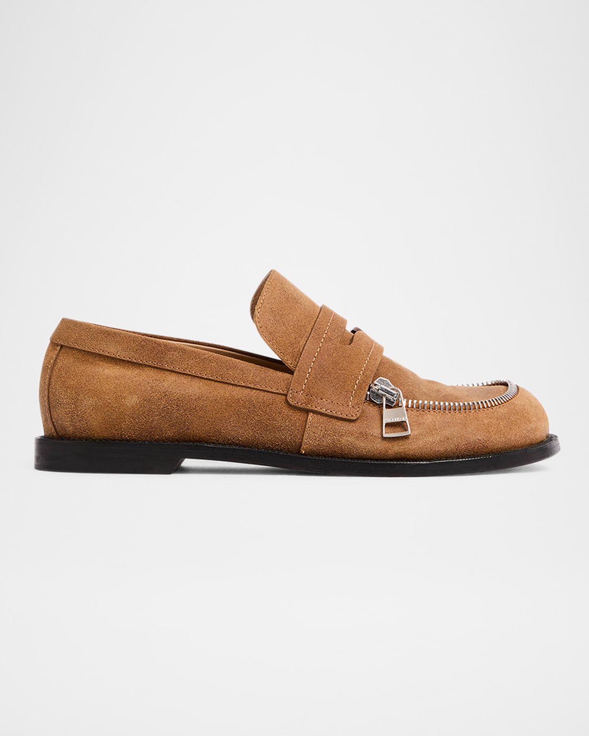 Jw Anderson Suede Biker Penny Loafers In Brown
