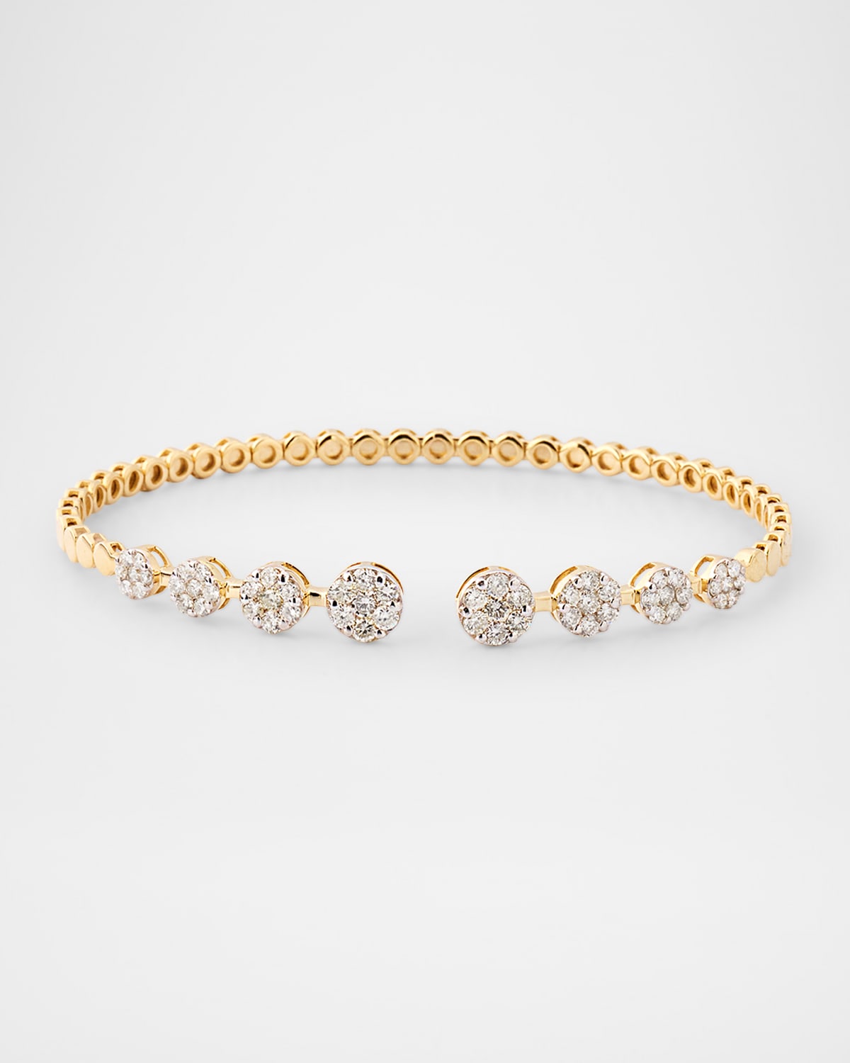 14K Yellow Gold Circle Diamond Flexible Cuff Bracelet