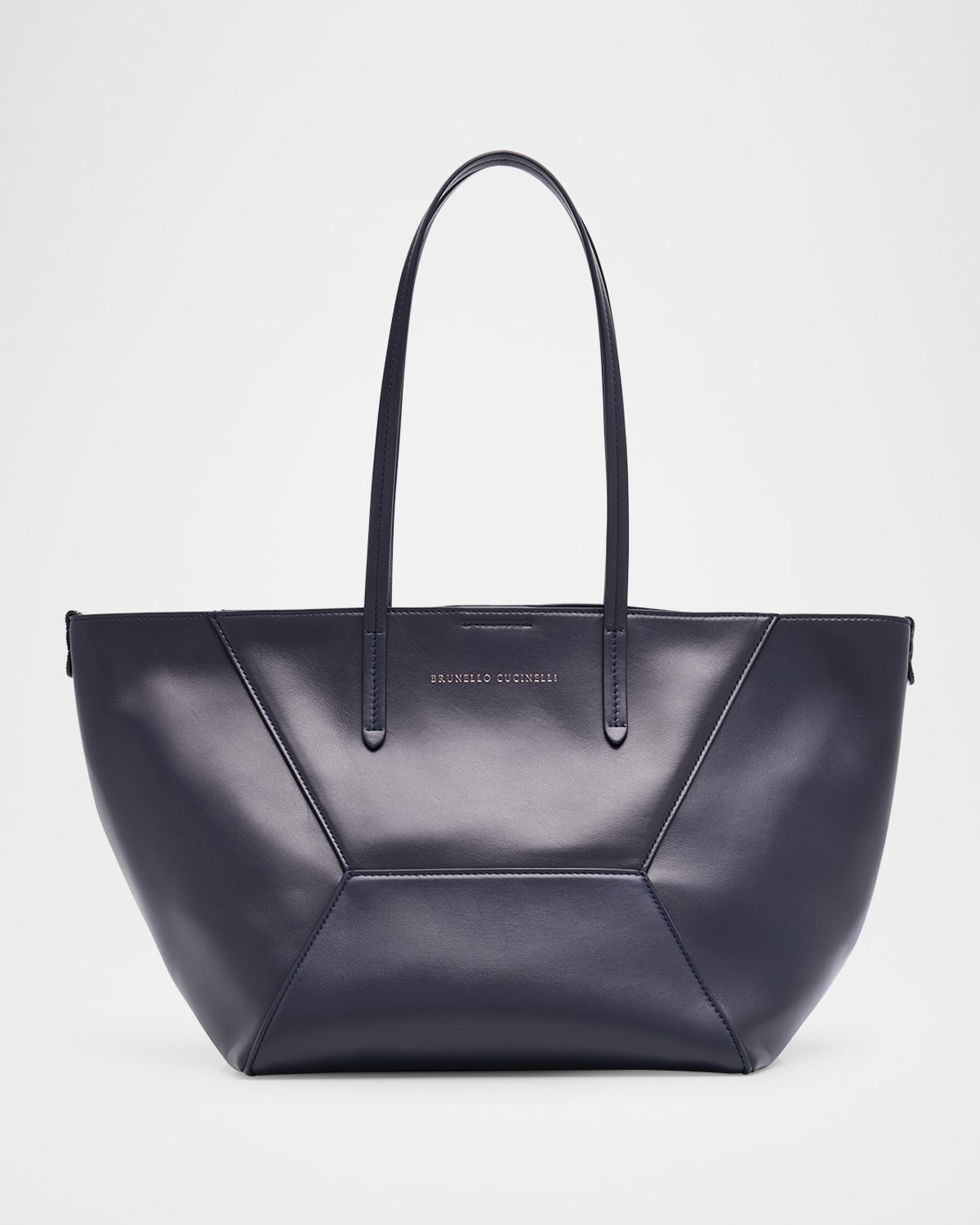Brunello Cucinelli Duo Small Leather Shopper Tote Bag In Black