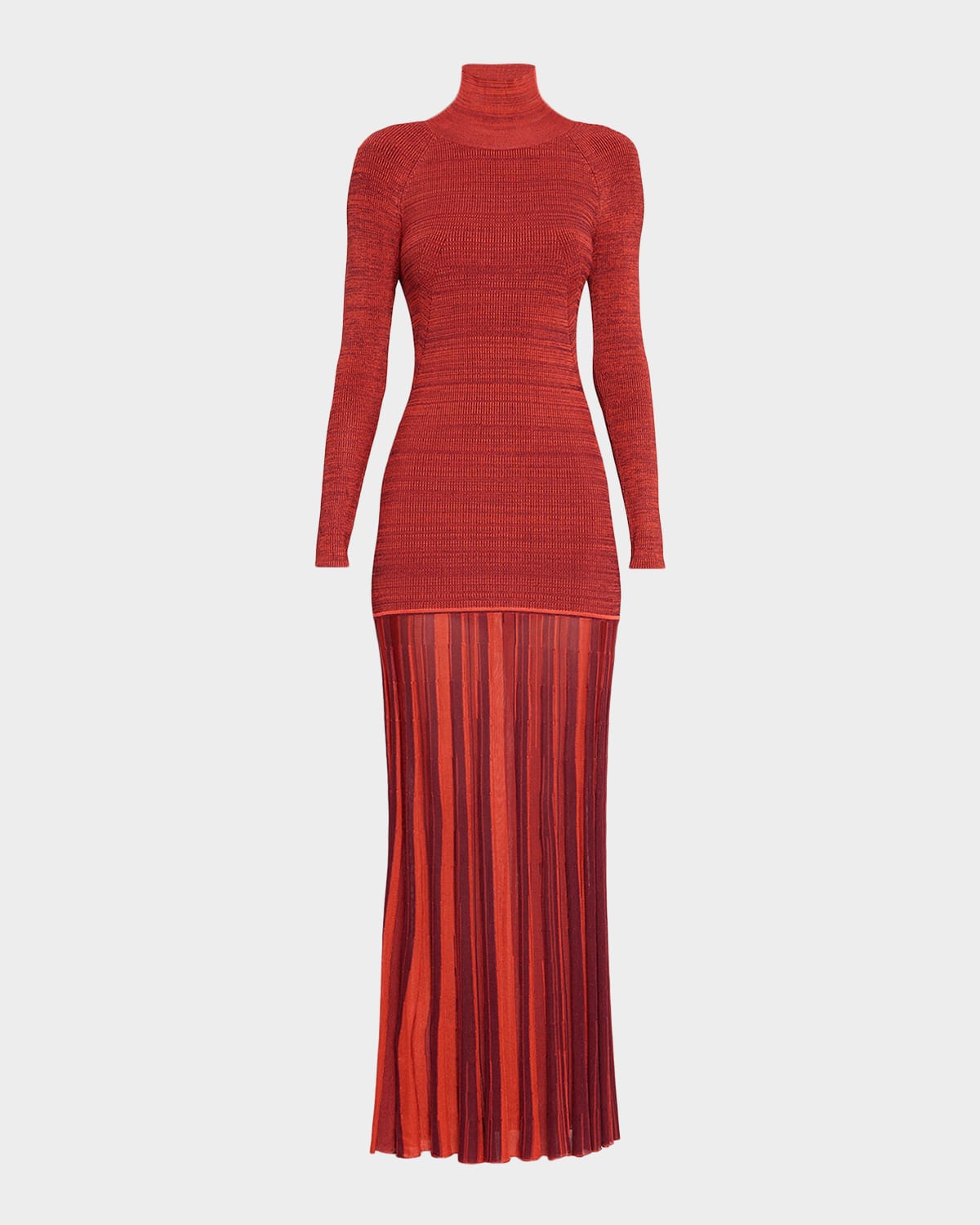 CHRISTOPHER JOHN ROGERS Turtleneck Drop-Waist Pleated Maxi Dress