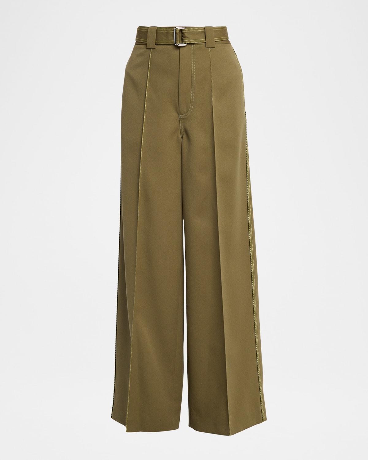 CHRISTOPHER JOHN ROGERS Belted Pintuck Wool Twill Wide-Leg Pants