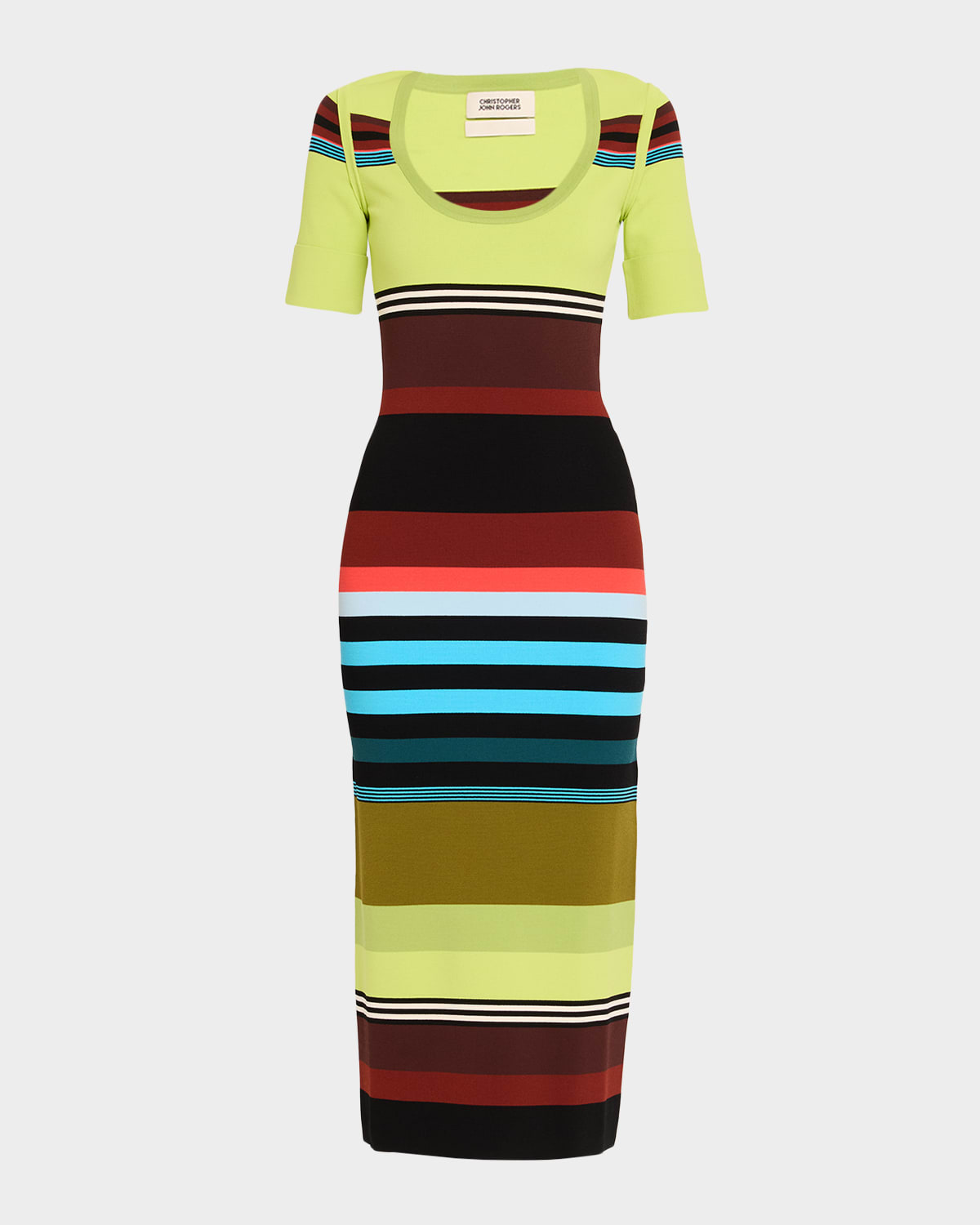 Christopher John Rogers Striped Short-sleeve Midi Dress In Multi
