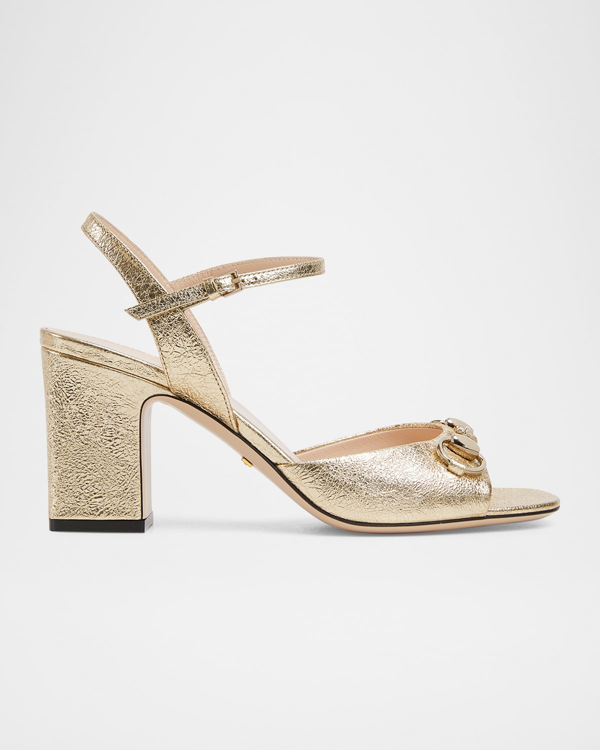 Gucci Metallic Galassia Lady Horsebit Sandals In Yellow