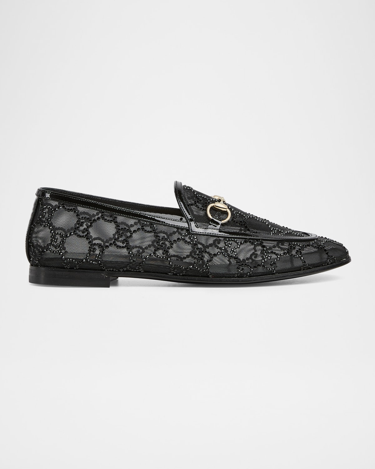 Gucci Mesh Gg Crystal New Jordaan Loafers In Black