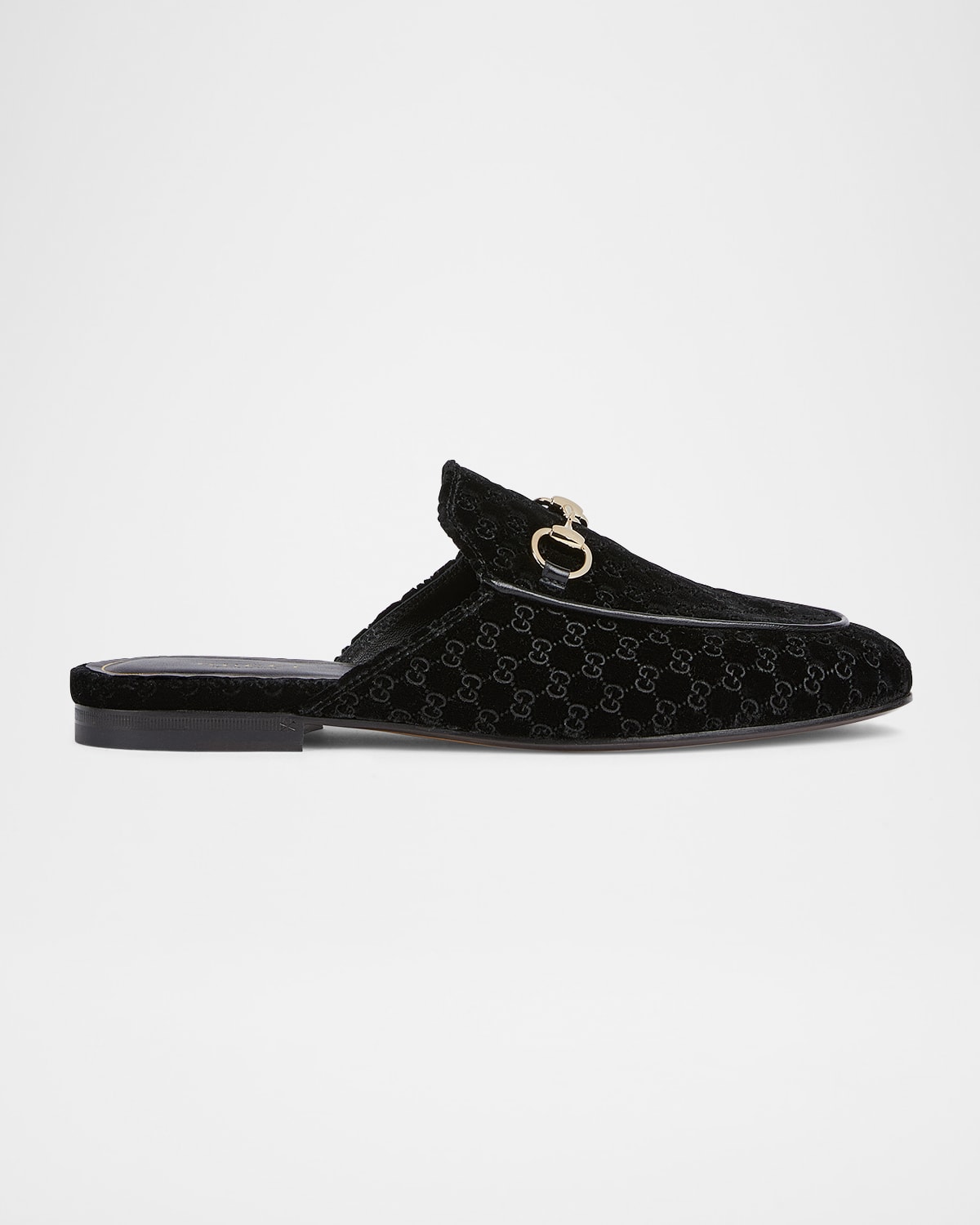 Gucci Nady Mini Gg Velvet Princetown Mules In Black