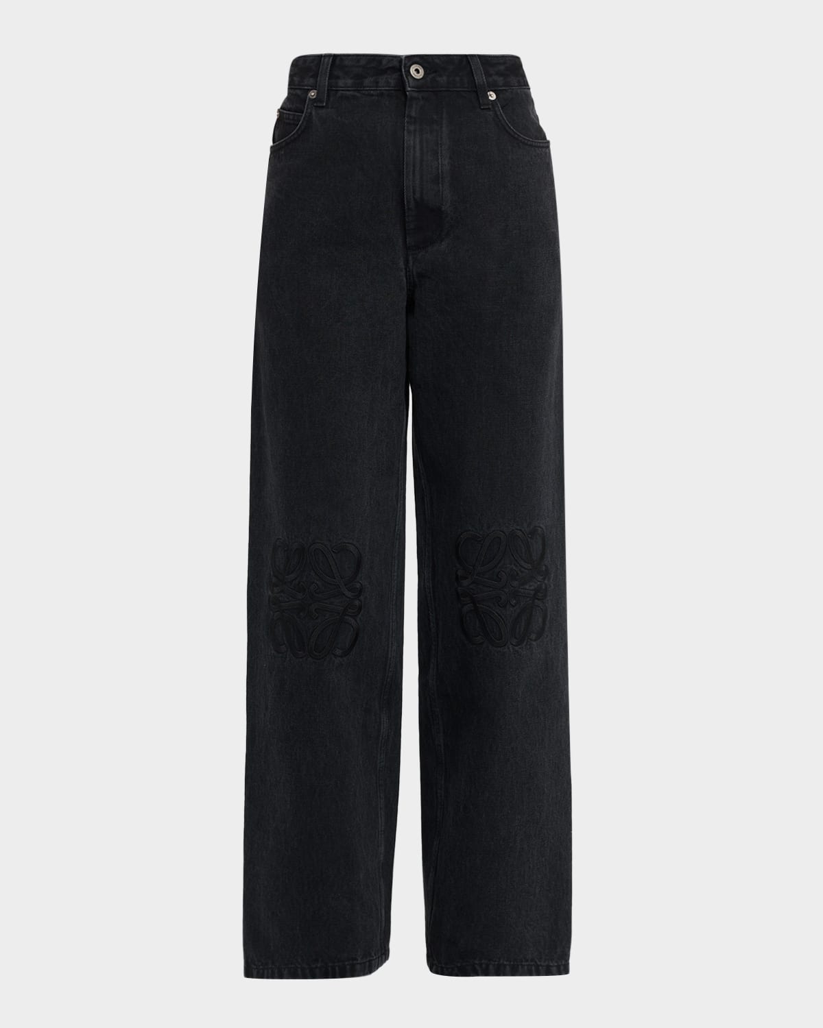 Loewe Baggy Fit Jeans With Anagram Embroidery In Black