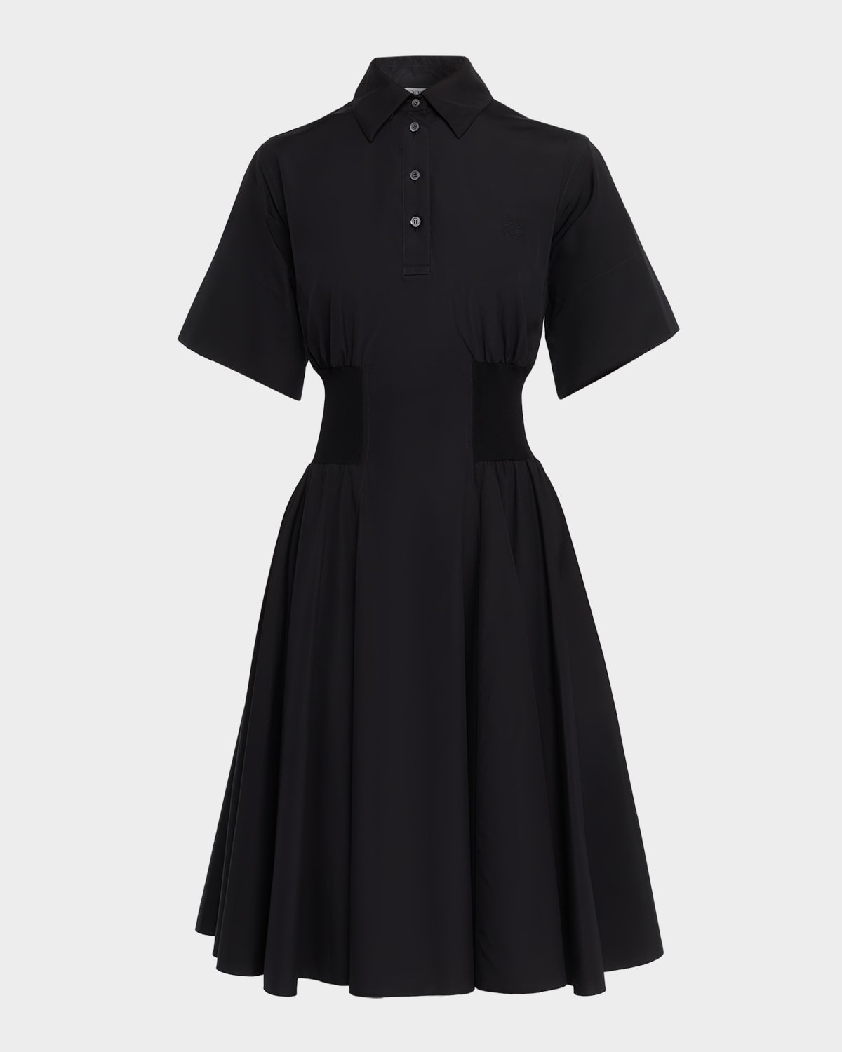 Loewe Short-sleeve Cinched-waist Poplin Midi Shirtdress In Black