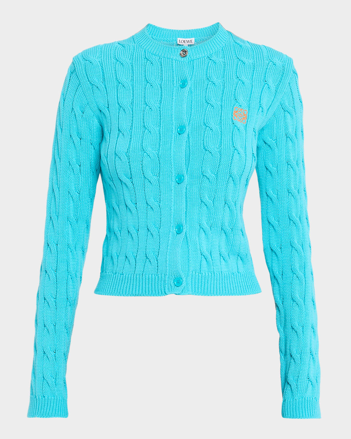 Loewe Contrast Anagram Cable Knit Crewneck Sweater In Blue