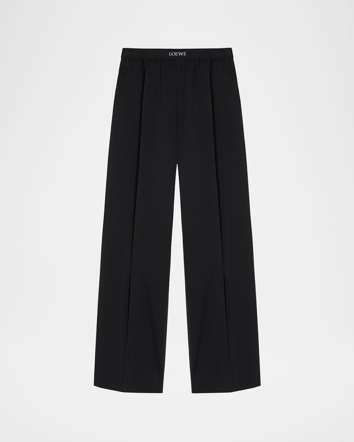 Loewe Wool Trousers With Wide Leg And Elastic Waistband In Black