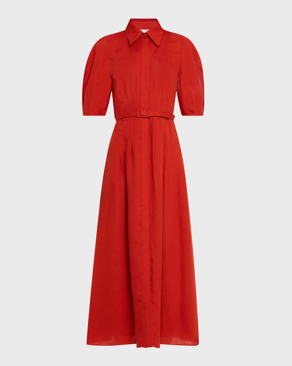 Gabriela Hearst Maude Puff-Sleeve Belted Linen Midi Shirtdress