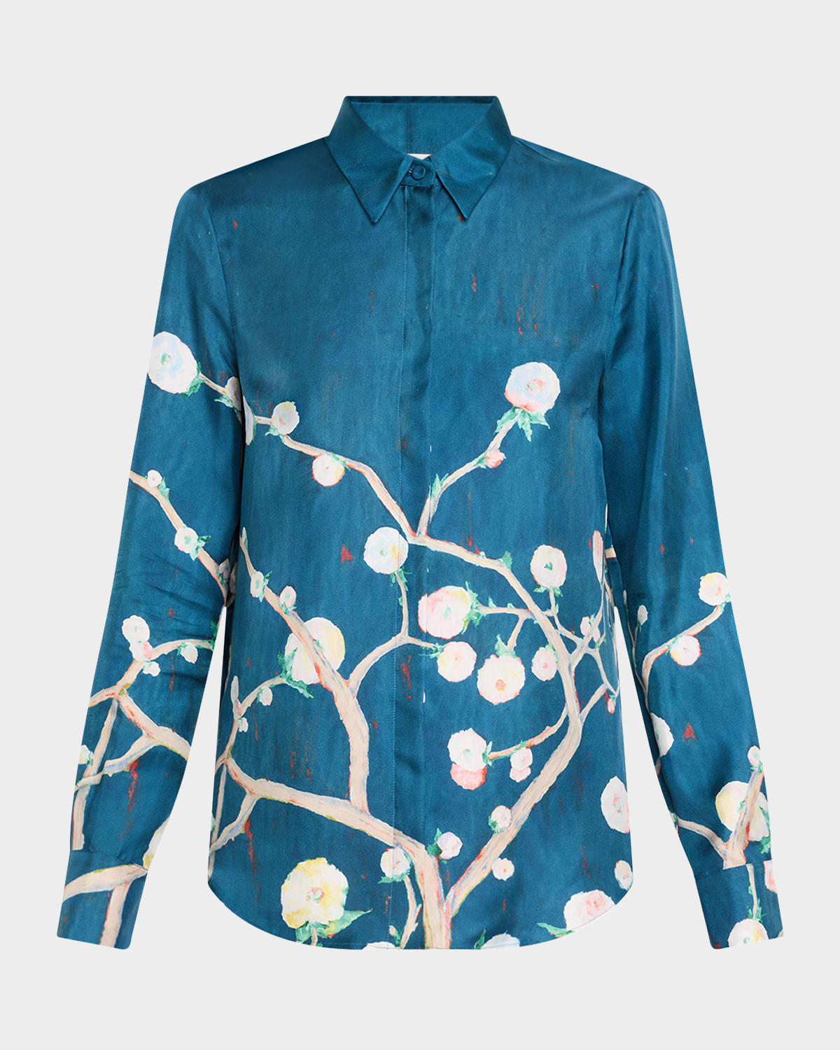 Henri Painterly-Print Silk Button-Down Blouse