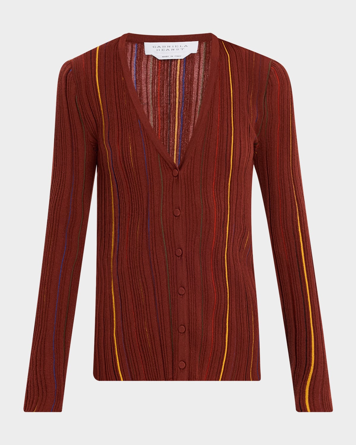 Barth Pinstripe Pleated Knit V-Neck Cardigan