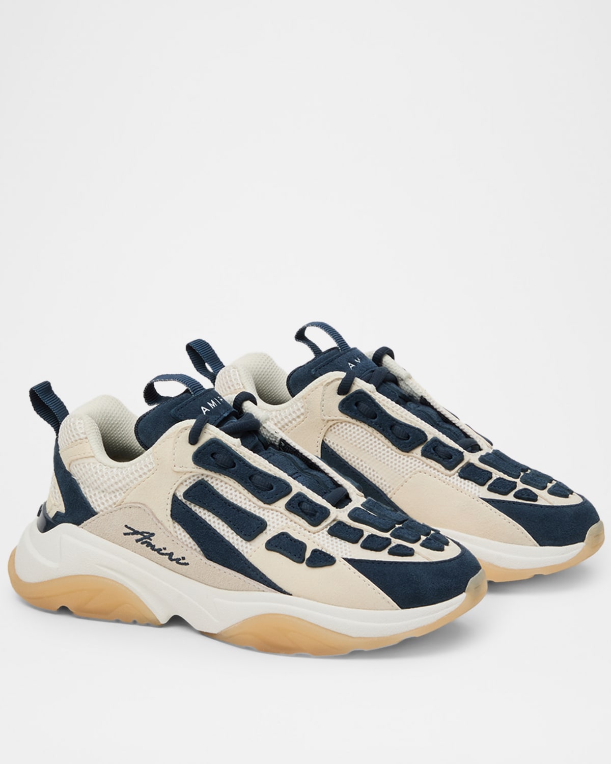 Amiri Boy's Bone Runner Leather Sneakers, Kid In Blue