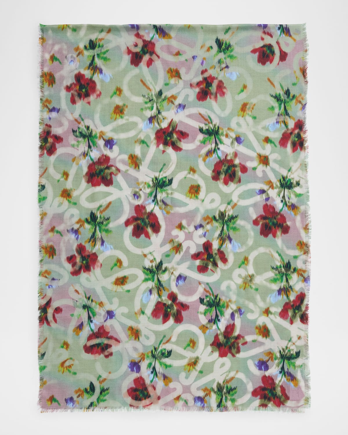 Loewe Floral Anagram Cashmere And Silk Scarf In Green
