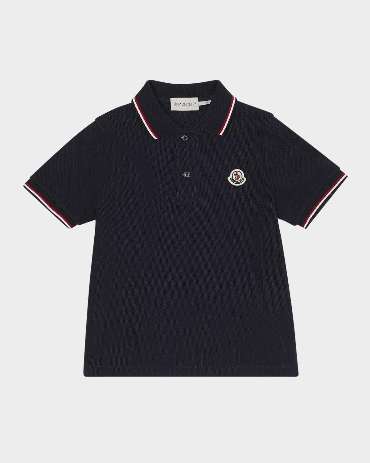 Moncler Boy's Tricolor-trim Short-sleeve Polo Shirt In Black