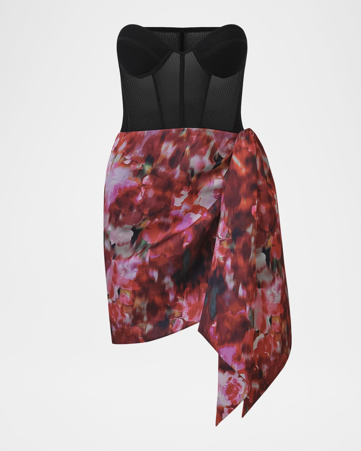 Bcbgmaxazria Mixed Media Strapless Wrap Mini Dress In Black