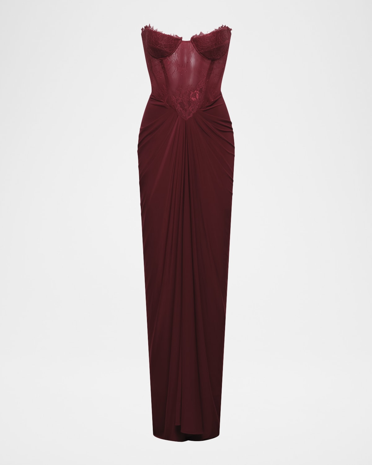 Bcbgmaxazria Strapless Lace & Jersey Gown In Burgundy