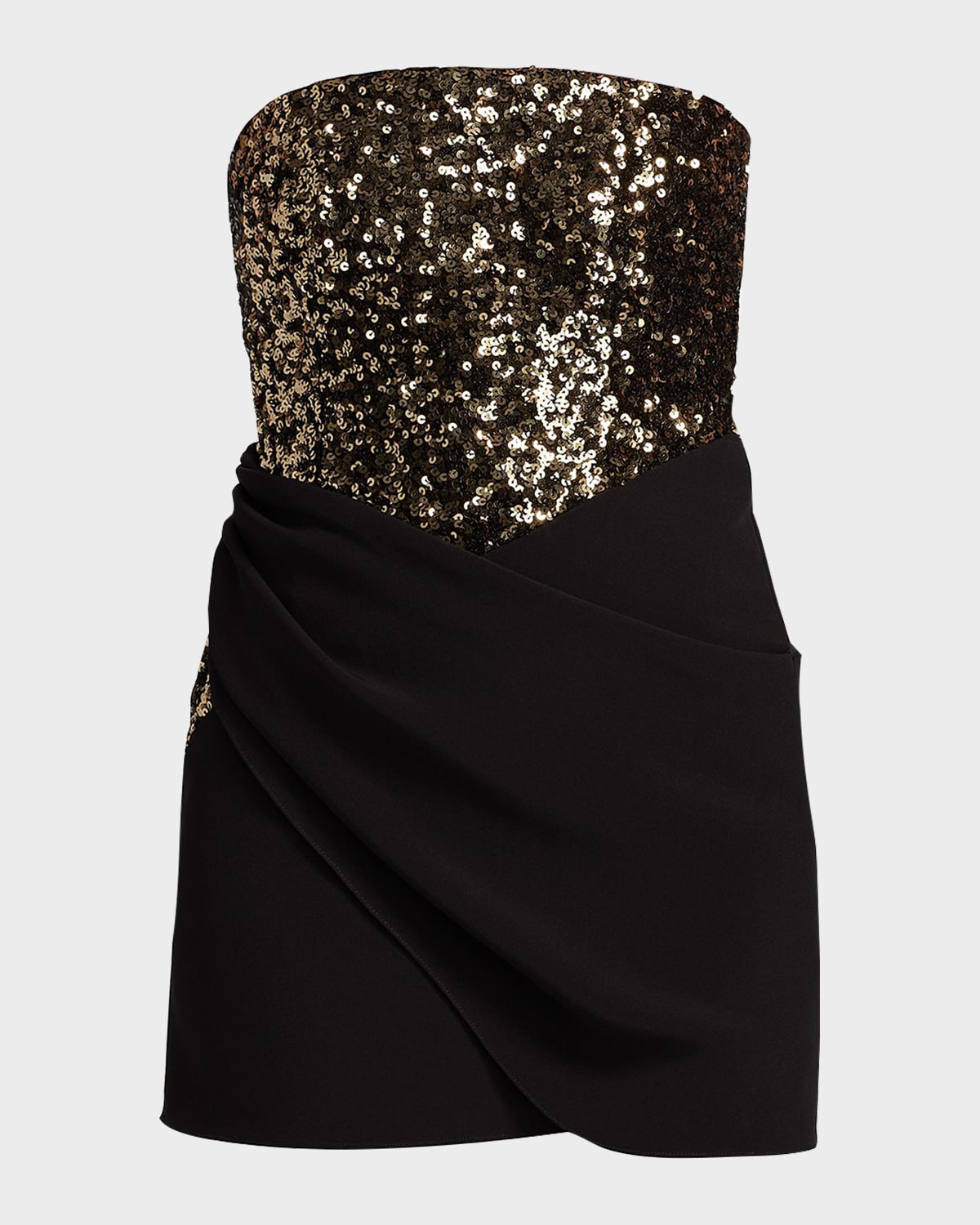 Bcbgmaxazria Strapless Sequin Crepe Wrap-skirt Mini Dress In Black