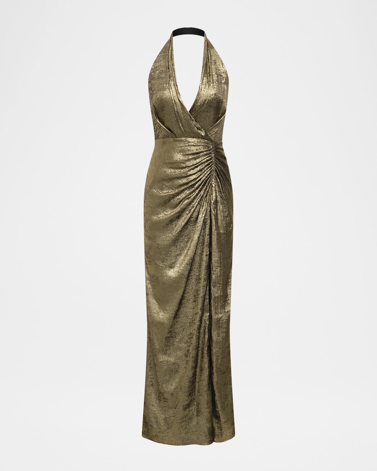 Bcbgmaxazria Lamé Halter Gown In Gold