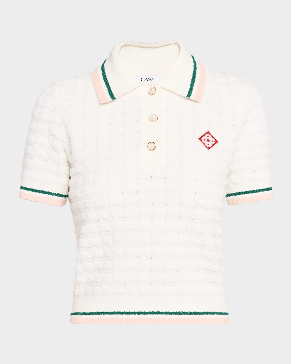 Casablanca Textured Cotton Polo Shirt With Contrast Collar In White