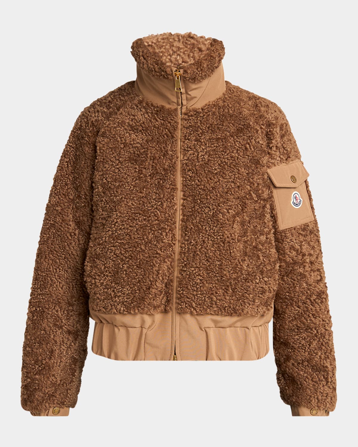 Moncler Coligny Teddy Short Down Jacket In Brown