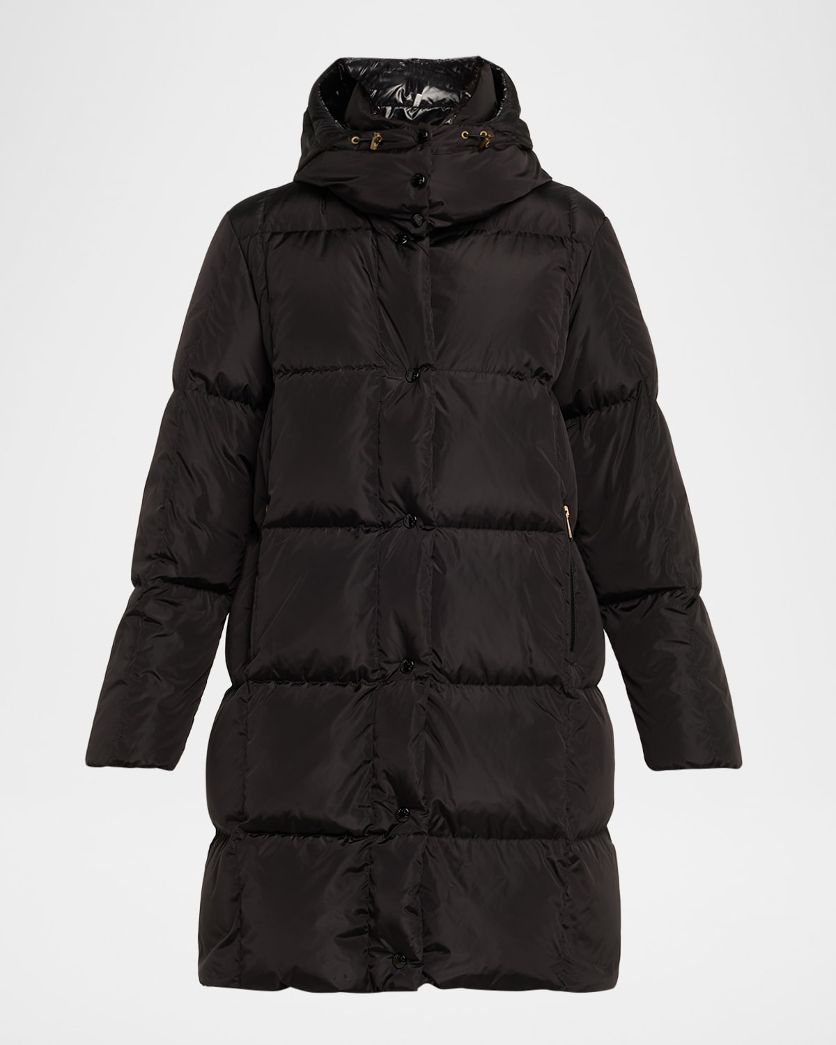 Moncler Litte Long Down Puffer Coat With Detachable Hood In Black