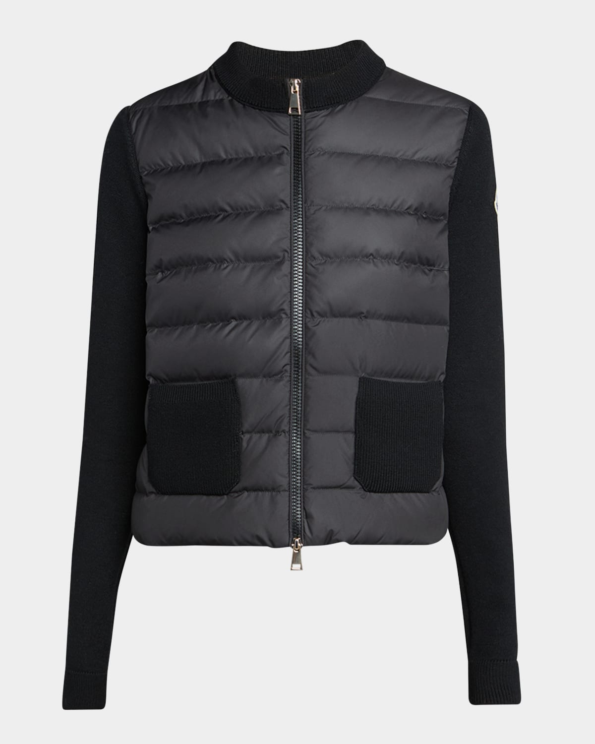 Moncler Padded Wool Zip-up Cardigan In Black