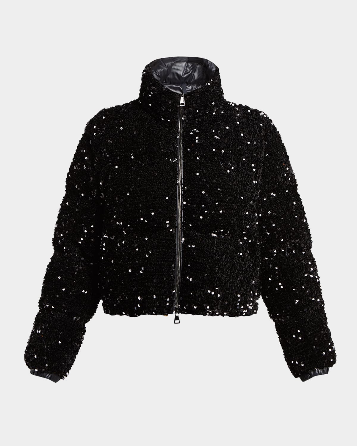 Moncler Louvi Sequined Short Down Jacket In Black