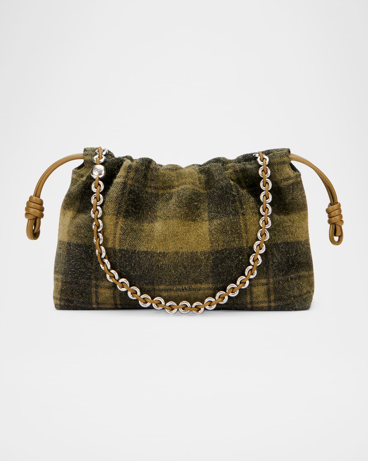 Loewe Flamenco Shoulder Bag In Plaid Calfskin Suede In Green