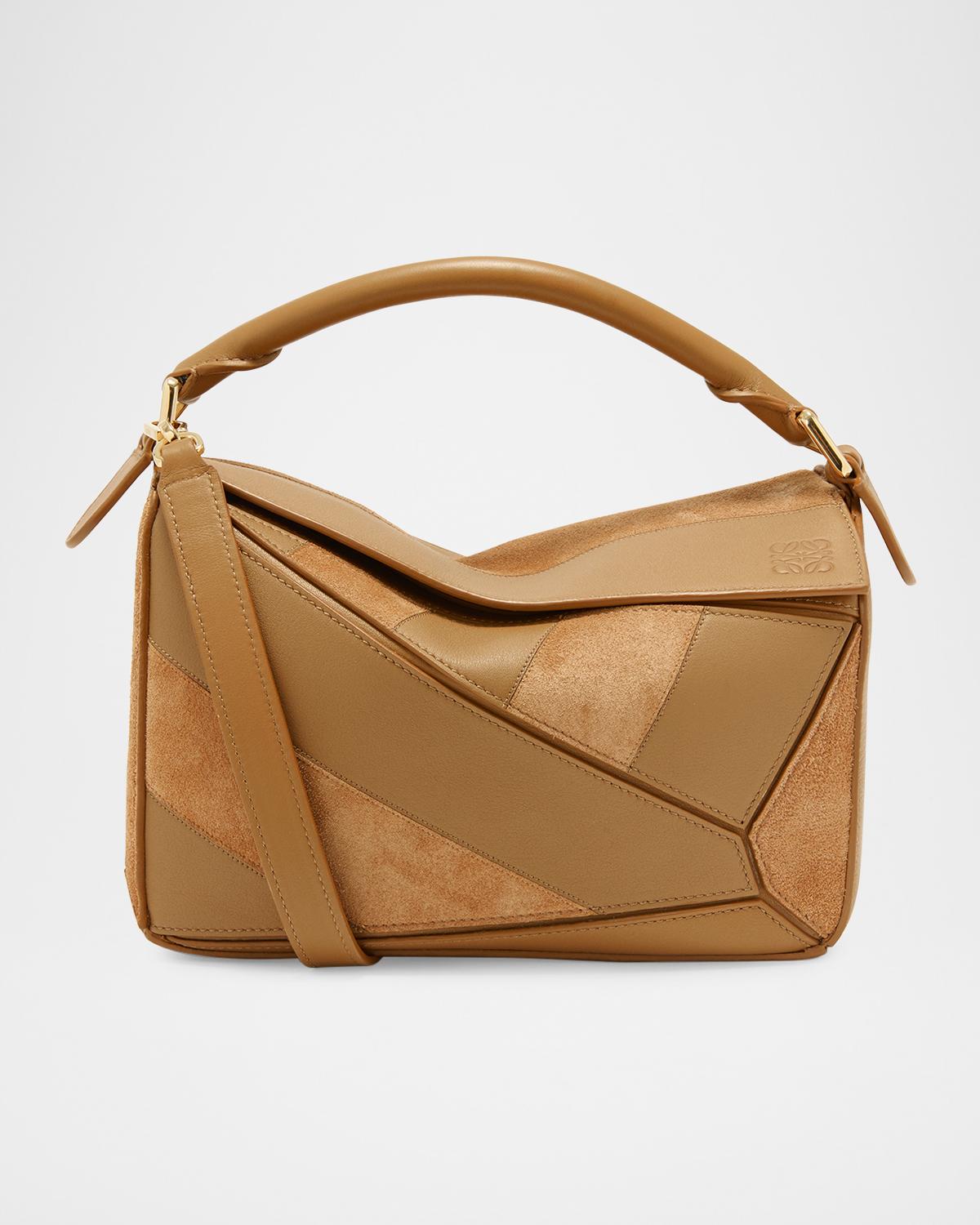 Puzzle Small Striped Top-Handle Bag in Leather & Suede