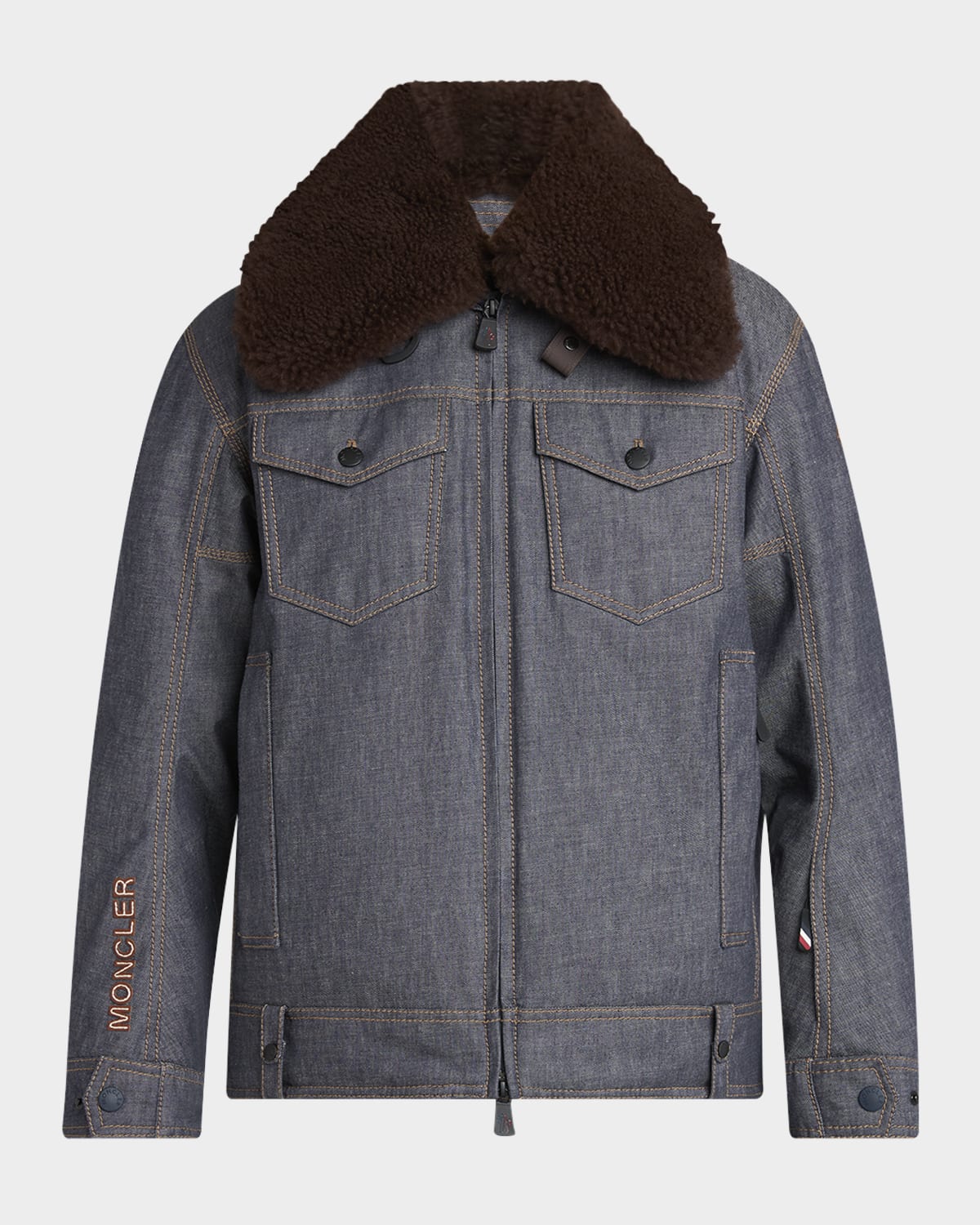 Moncler Yunque Down Denim Jacket In Gray